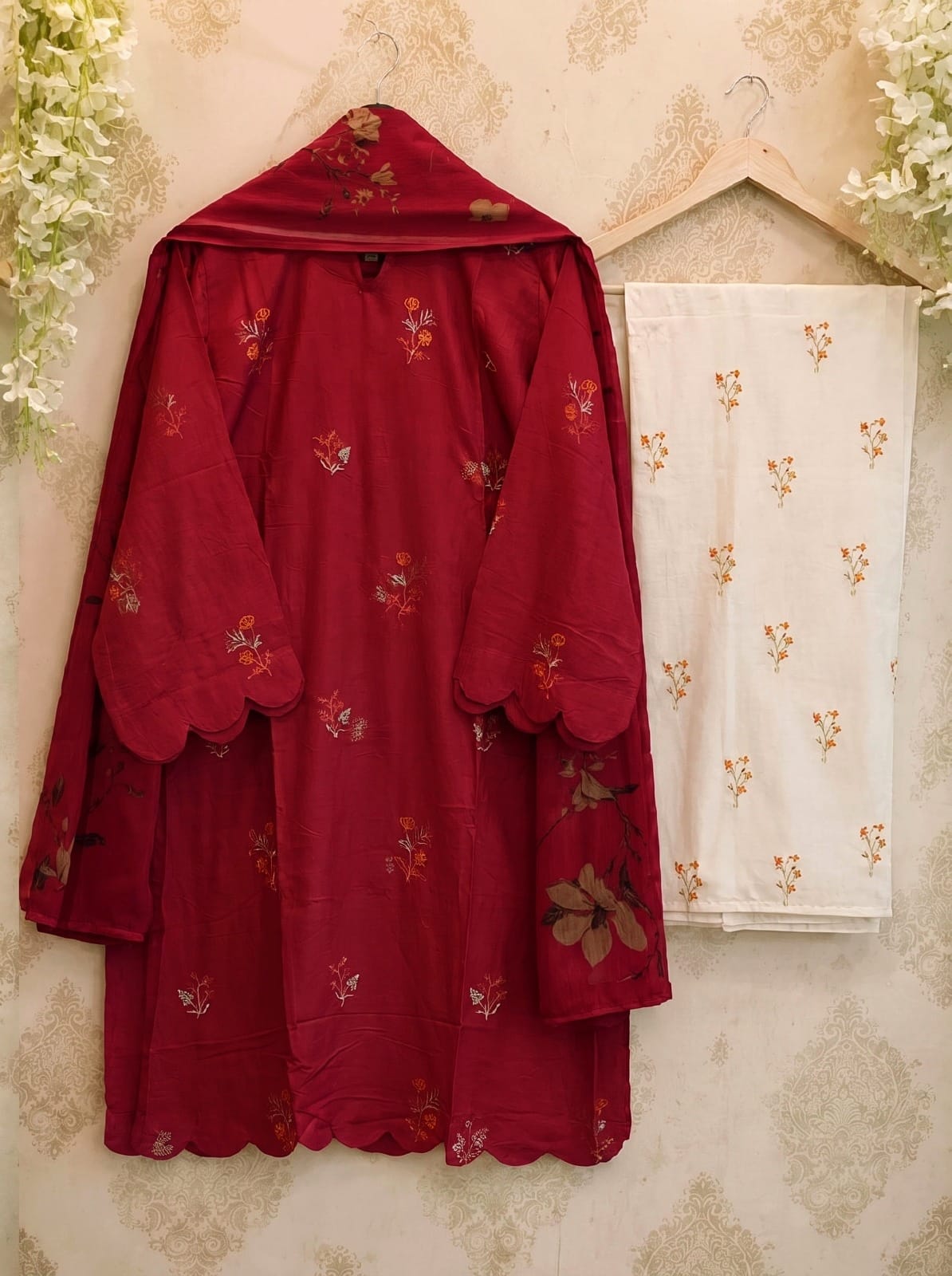Heavy Embroidered Rayon Kurti Set with Palazzo & Dupatta