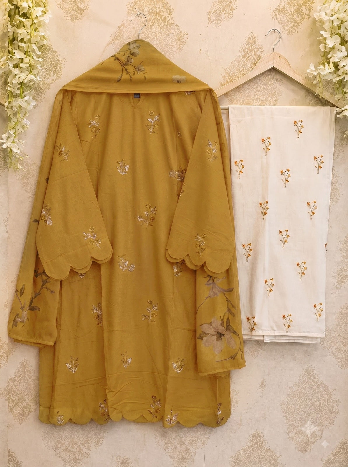 Heavy Embroidered Rayon Kurti Set with Palazzo & Dupatta