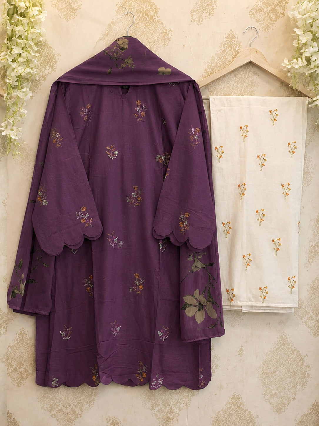 Heavy Embroidered Rayon Kurti Set with Palazzo & Dupatta