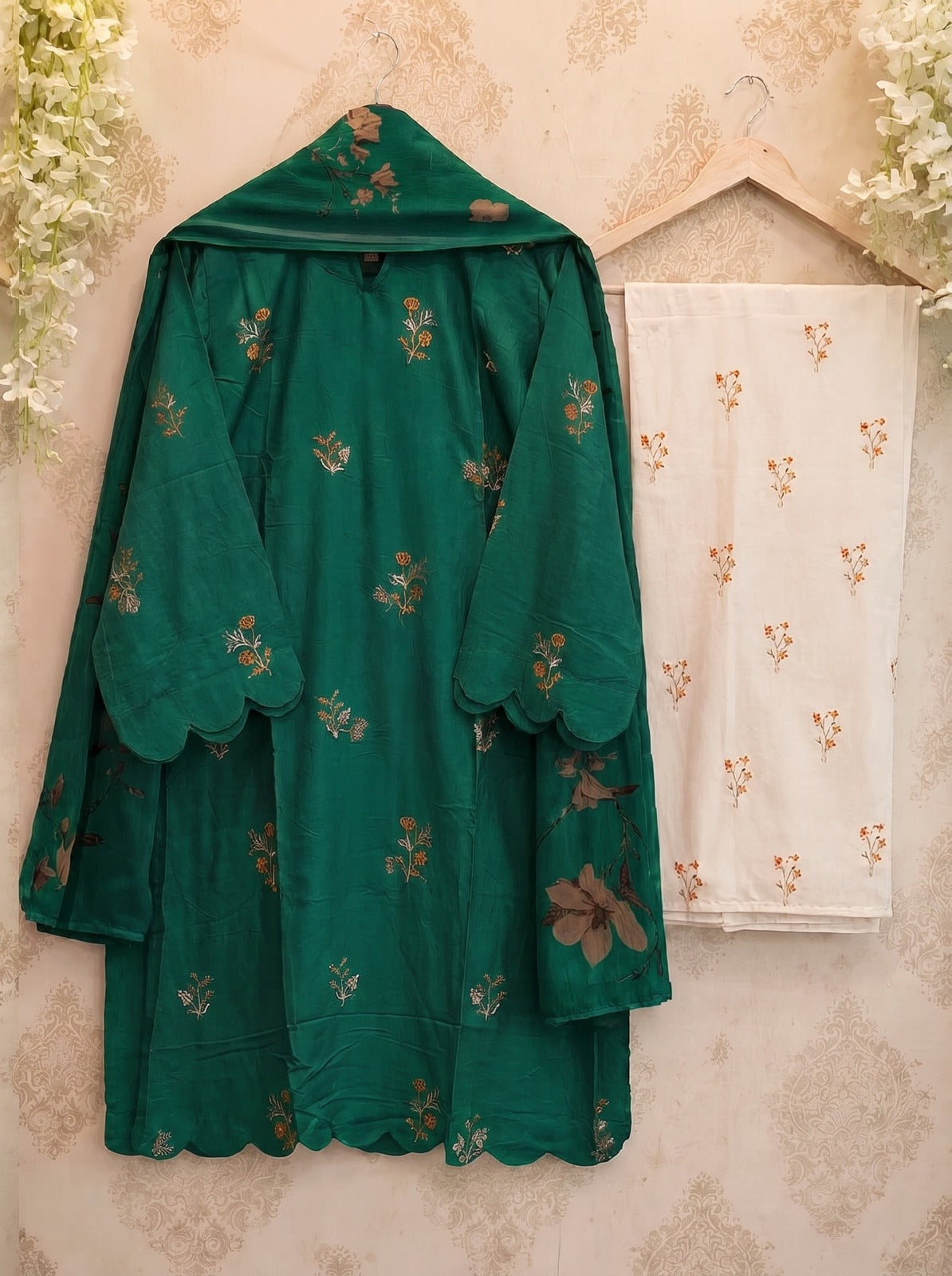 Heavy Embroidered Rayon Kurti Set with Palazzo & Dupatta