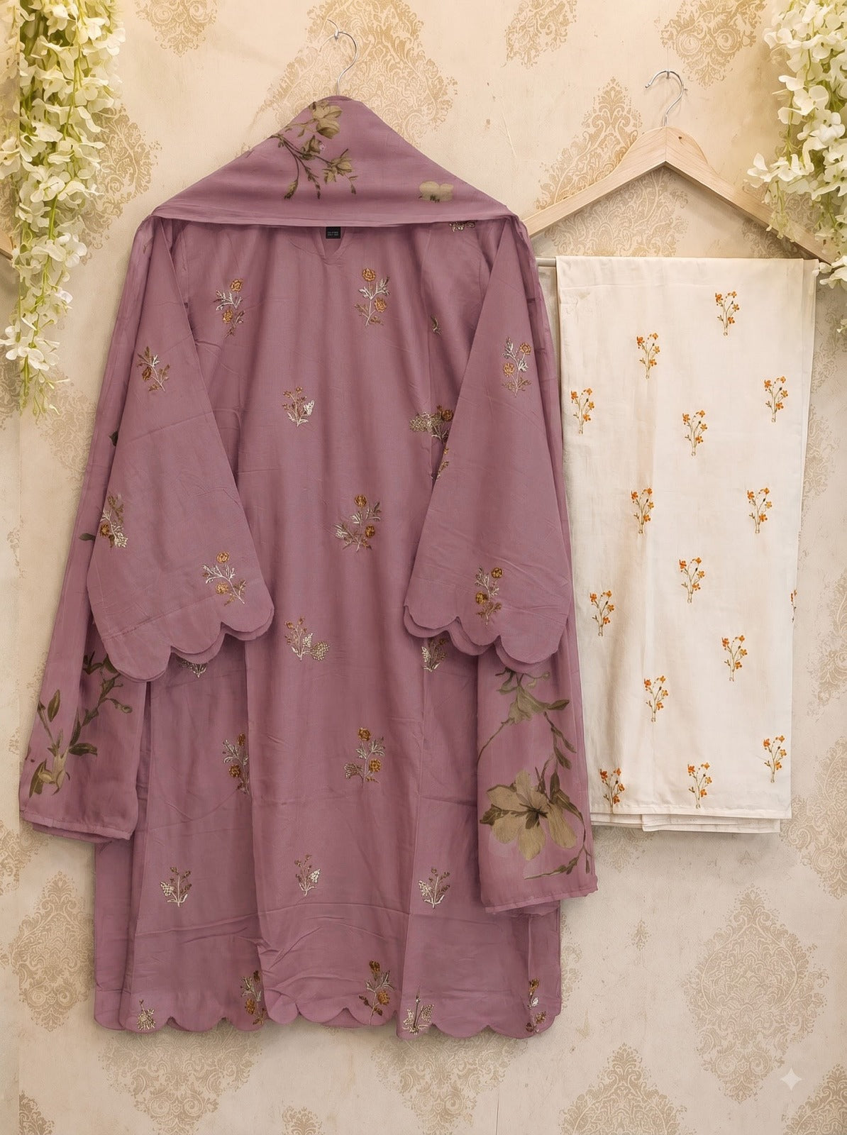 Heavy Embroidered Rayon Kurti Set with Palazzo & Dupatta