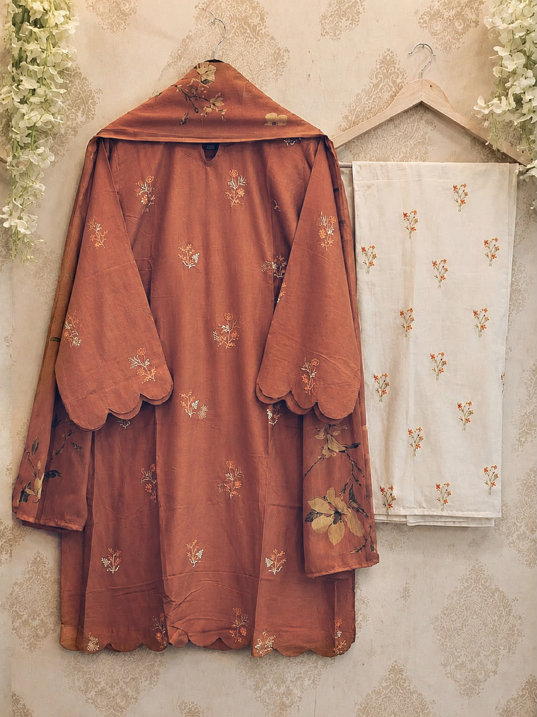 Heavy Embroidered Rayon Kurti Set with Palazzo & Dupatta